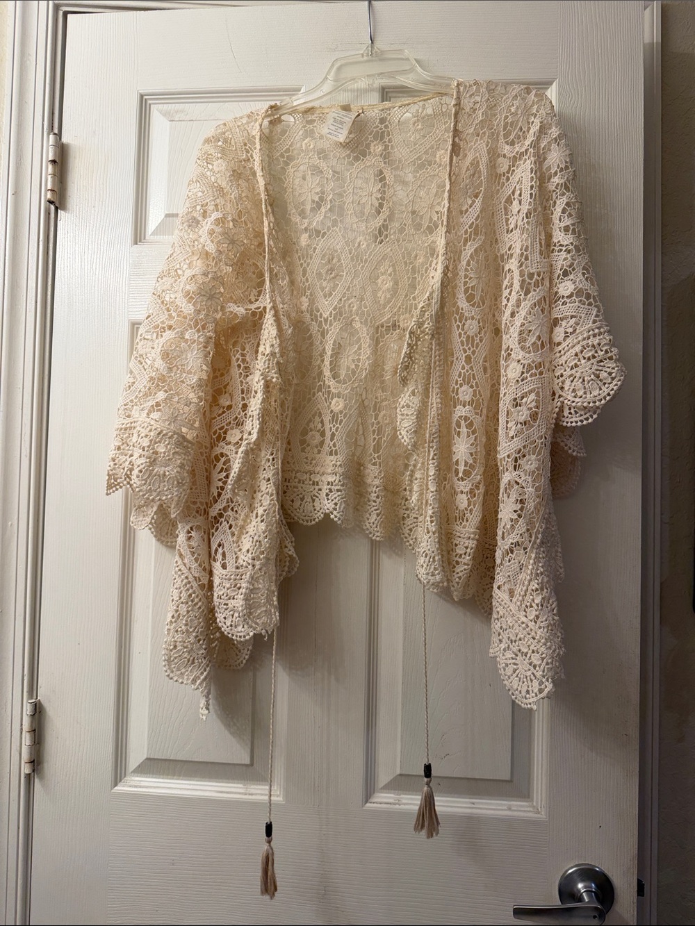 Crochet Lace Swim Coverup Kimono in Cream